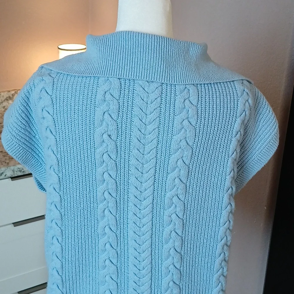 Talbots Blue Cable Knit Sweater Sleeveless Size M - Picture 6 of 8